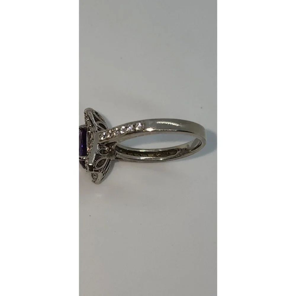925 STERLING SILVER RING  WITH AMETHYST & CZ  SIZE 7